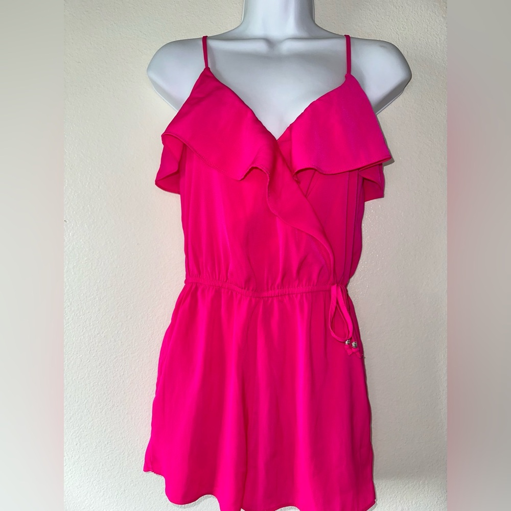 American Eagle Pink Ruffle romper XXS Adjustable Straps